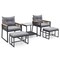 5 Piece Black Rattan Outdoor Patio Set with Grey Cushions and Coffee Table